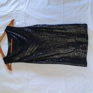 Lauren Ralph Lauren Tank Cowl Neck Black Sequin Sleeveless Medium